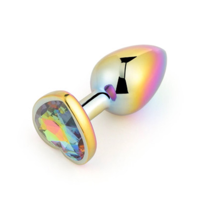 Rainbow Butt Plug with Heart Metal Anal Plug Small. Артикул: IXI61296