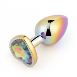 Rainbow Butt Plug with Heart Metal Anal Plug Large