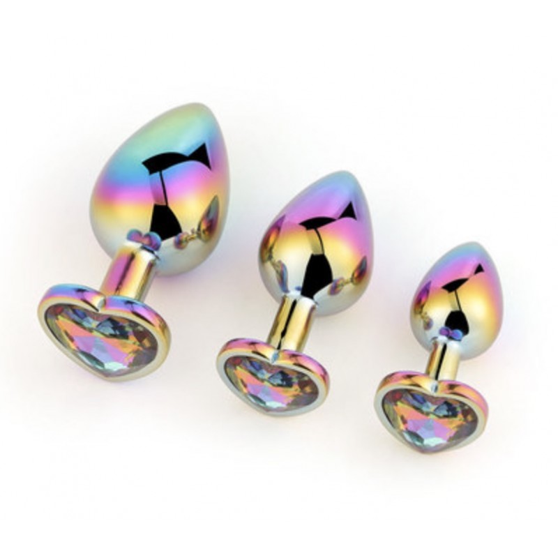 Rainbow Butt Plug with Heart Metal Anal Plug Large. Артикул: IXI61298