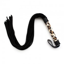 Black BDSM flogger with tiger handle Handmade Leather Whip Props