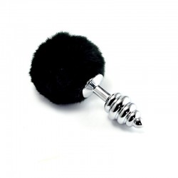      Spiral Pompon Metal Plug Silver Black   