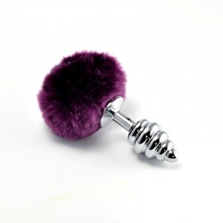 Butt Plug Spiral Pompon Metal Plug Silver Purple