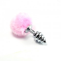 Butt Plug Spiral Pompon Metal Plug Silver Pink