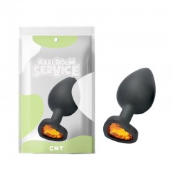 Black Butt Plug with Diamond Orange Love Black Diamond Plug Large