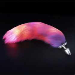 Luminous butt plug with puffy tail Fire Fox Max Pink Long