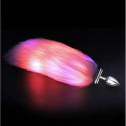 Luminous butt plug with puffy tail Fire Fox Max Pink Short