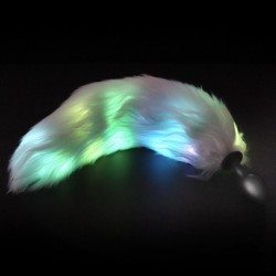 Светящаяся анальная пробка с пышным хвостом Lan Fox S Green