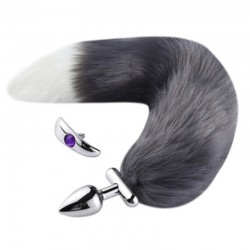 Puffy Tail Anal Plug Deformable Fox Tail Metal Anal Plug Gray