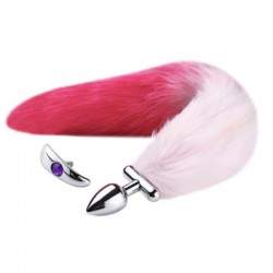 Puffy Tail Anal Plug Deformable Fox Tail Metal Anal Plug Pink Red