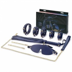 Набор БДСМ из экокожи, 6 предметов темно-синий Roomfun Bondage Set