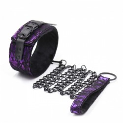 Collar with leash genuine leather Purple Bondage Neck Collar