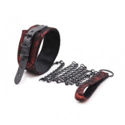 Collar with leash genuine leather Red Bondage Neck Collar