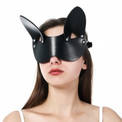 Black leather eye mask with ears Kitty Bondage Mask