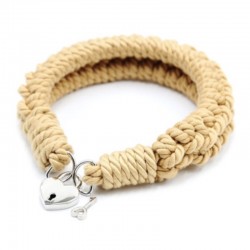 Rope Restraint Beige Heart Padlock Collar