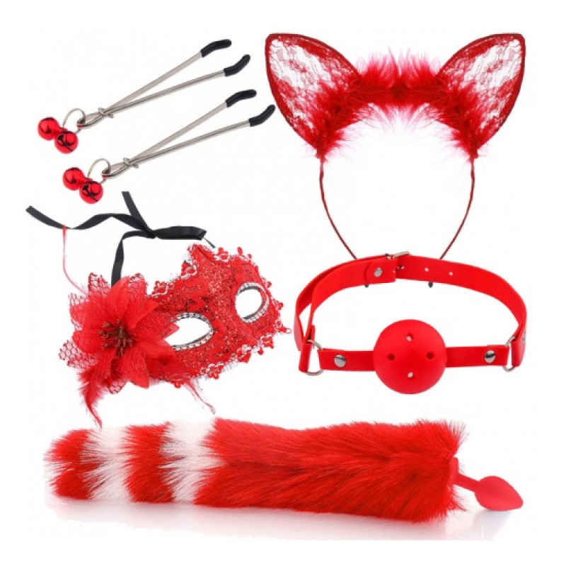 Set for sexual games Sexy Cat Ears Fox Tail Cosplay Sex Party Accessories Red. Артикул: IXI61578