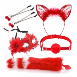 Set for sexual games Sexy Cat Ears Fox Tail Cosplay Sex Party Accessories Red