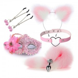 Набор для сексуальных игр Sexy Cat Ears Fox Tail Cosplay Sex Party Accessories Pink