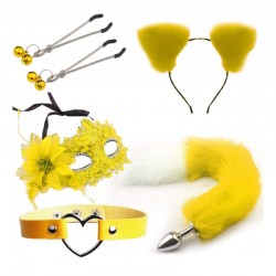     Sexy Cat Ears Fox Tail Cosplay Sex Party Accessories Yellow   