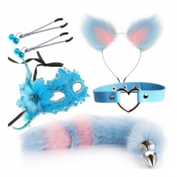     Sexy Cat Ears Fox Tail Cosplay Sex Party Accessories Blue