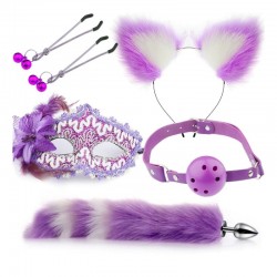     Sexy Cat Ears Fox Tail Cosplay Sex Party Accessories Purple   