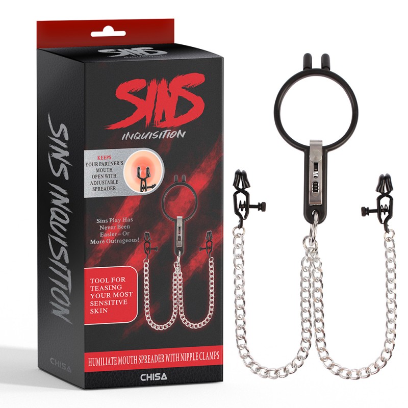 Зажимы для сосков с расширителем рта Humiliate Mouth Spreader with Nipple Clamps. Артикул: IXI61594