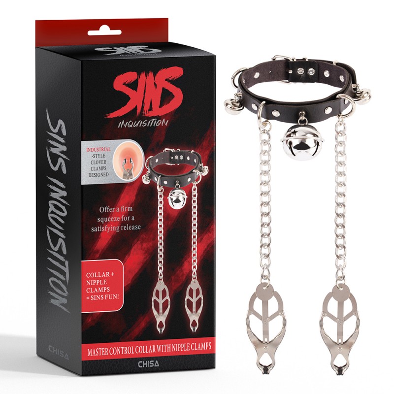 Зажимы для сосков с ошейником и цепью Master Control Collar with Nipple Clamps. Артикул: IXI61597
