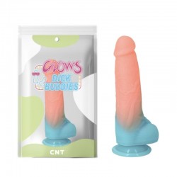 Luminous colored dildo on Mr Muscle suction cup