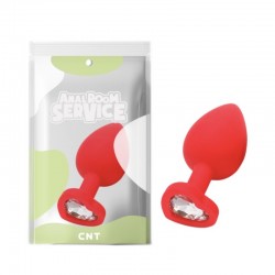Silicone Butt Plug with Clear Crystal Love Red Diamond Plug Large