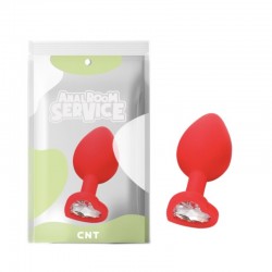 Silicone Butt Plug with Transparent Crystal Love Red Diamond Plug Medium