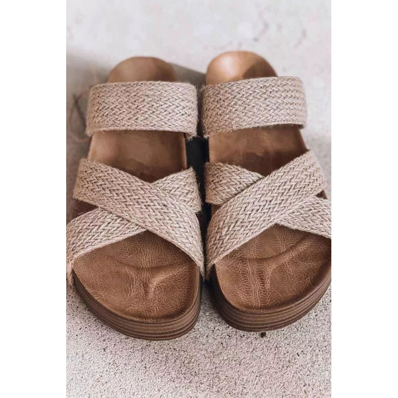 Beige Linen Woven Crisscross Slip-on Slippers. Артикул: IXI61757