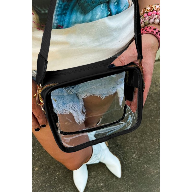 Black Clear PVC Leather Strap Crossbody Bag. Артикул: IXI61758