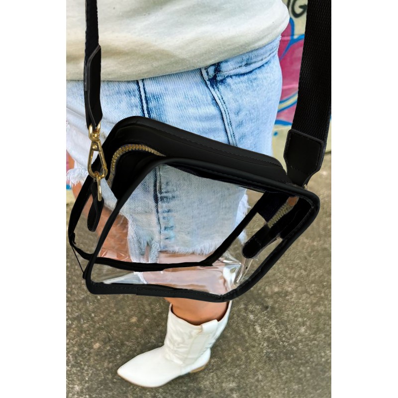 Black Clear PVC Leather Strap Crossbody Bag. Артикул: IXI61758