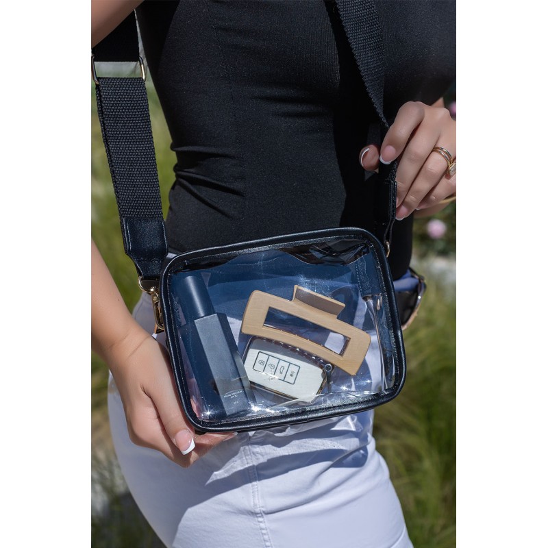 Black Clear PVC Leather Strap Crossbody Bag. Артикул: IXI61758