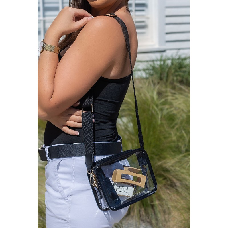 Black Clear PVC Leather Strap Crossbody Bag. Артикул: IXI61758
