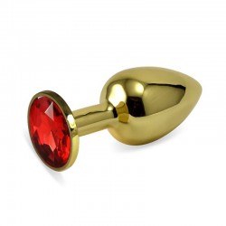 Gold butt plug with red stone Rosebud Anal Plug Small