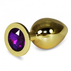 Gold butt plug with purple stone Rosebud Anal Plug Large