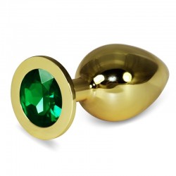 Gold butt plug with green stone Rosebud Anal Plug Large