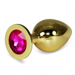 Gold butt plug with pink stone Rosebud Anal Plug Large