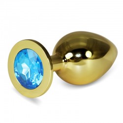 Gold butt plug with blue stone Rosebud Anal Plug Large