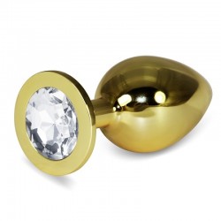 Gold butt plug with transparent stone Rosebud Anal Plug Large