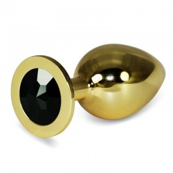 Gold butt plug with black stone Rosebud Anal Plug Large