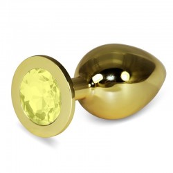 Gold butt plug with yellow stone Rosebud Anal Plug Large