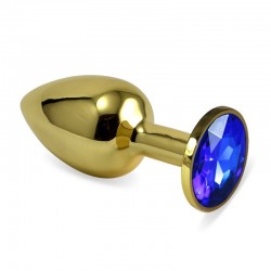 Gold butt plug with blue stone Rosebud Anal Plug Medium