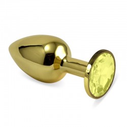 Gold butt plug with yellow stone Rosebud Anal Plug Medium