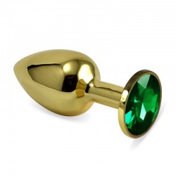 Gold butt plug with green stone Rosebud Anal Plug Medium