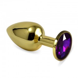 Gold butt plug with purple stone Rosebud Anal Plug Medium