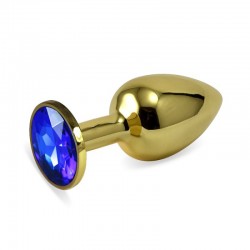 Gold butt plug with blue stone Rosebud Anal Plug Small