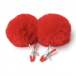 Зажимы с мехом для сосков или половых губ Nipple Red Fur по оптовой цене