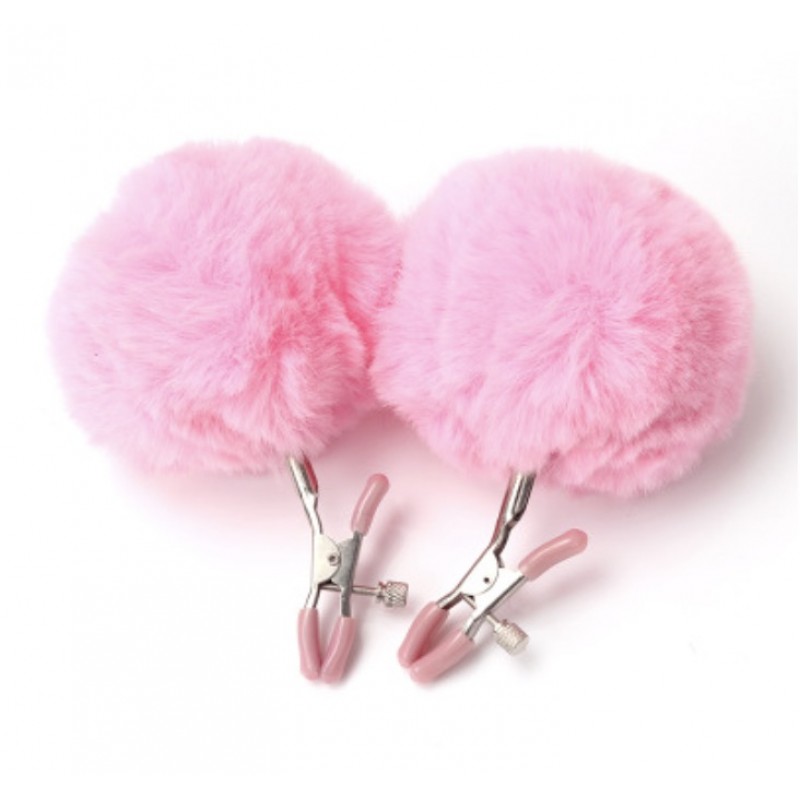 Зажимы с мехом для сосков или половых губ Nipple Pink Fur. Артикул: IXI61971