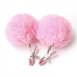 Зажимы с мехом для сосков или половых губ Nipple Pink Fur